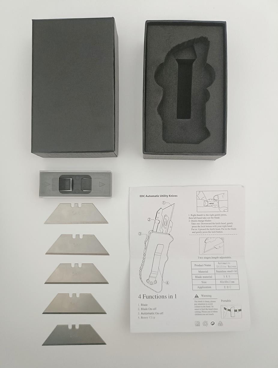 Carbon Steel Sk5 Push Button Carbon Fiber Aluminum Folding Box Cutter Automatic EDC Utility Knife