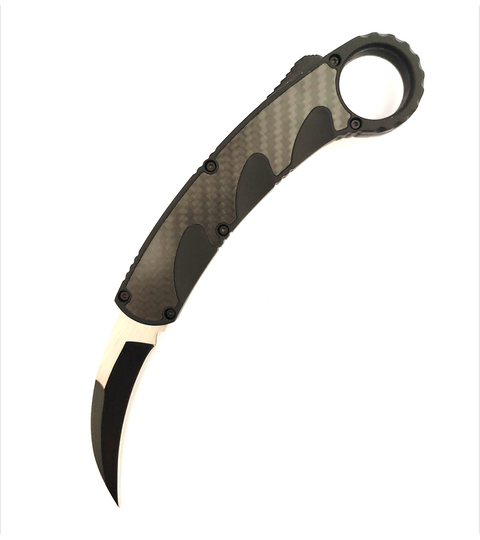 Automatic Camping Cutter Curved Knife Talon Hook Ring Handled Karambit Knife
