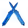Blue Titanium Switch Blade Custom Sliding Knife Spear Knife Otf Hunting Automatic Knife