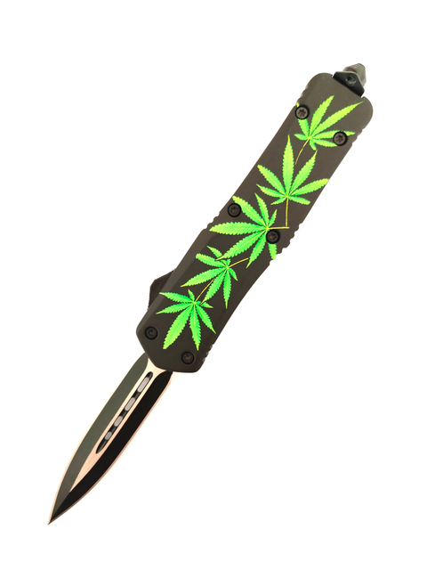 Green Leaf Steel Blade Automatic Spear Point Double Action Out The Front Straight Out Knives