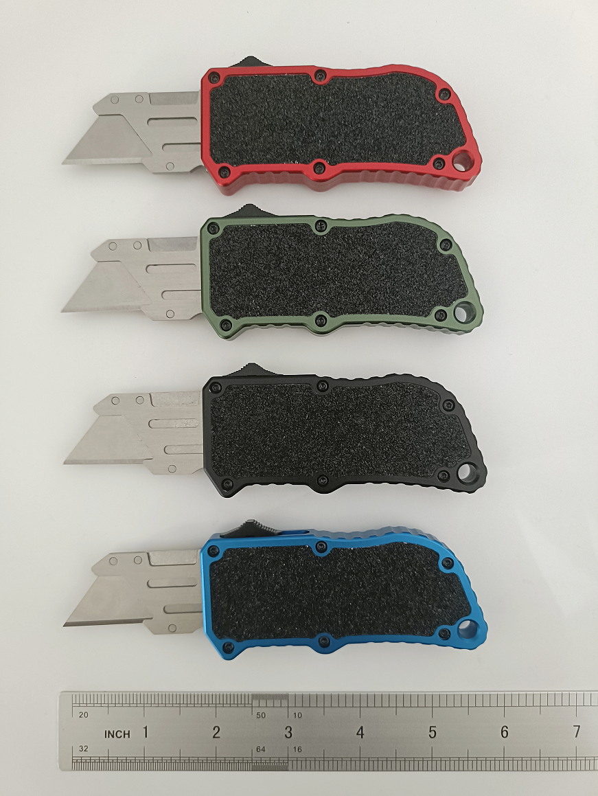 Textured Non Slip Inlay Double Action Edc Replacement Blade Pocket Razor Box Cutter Folding Automatic Otf Utility Knife