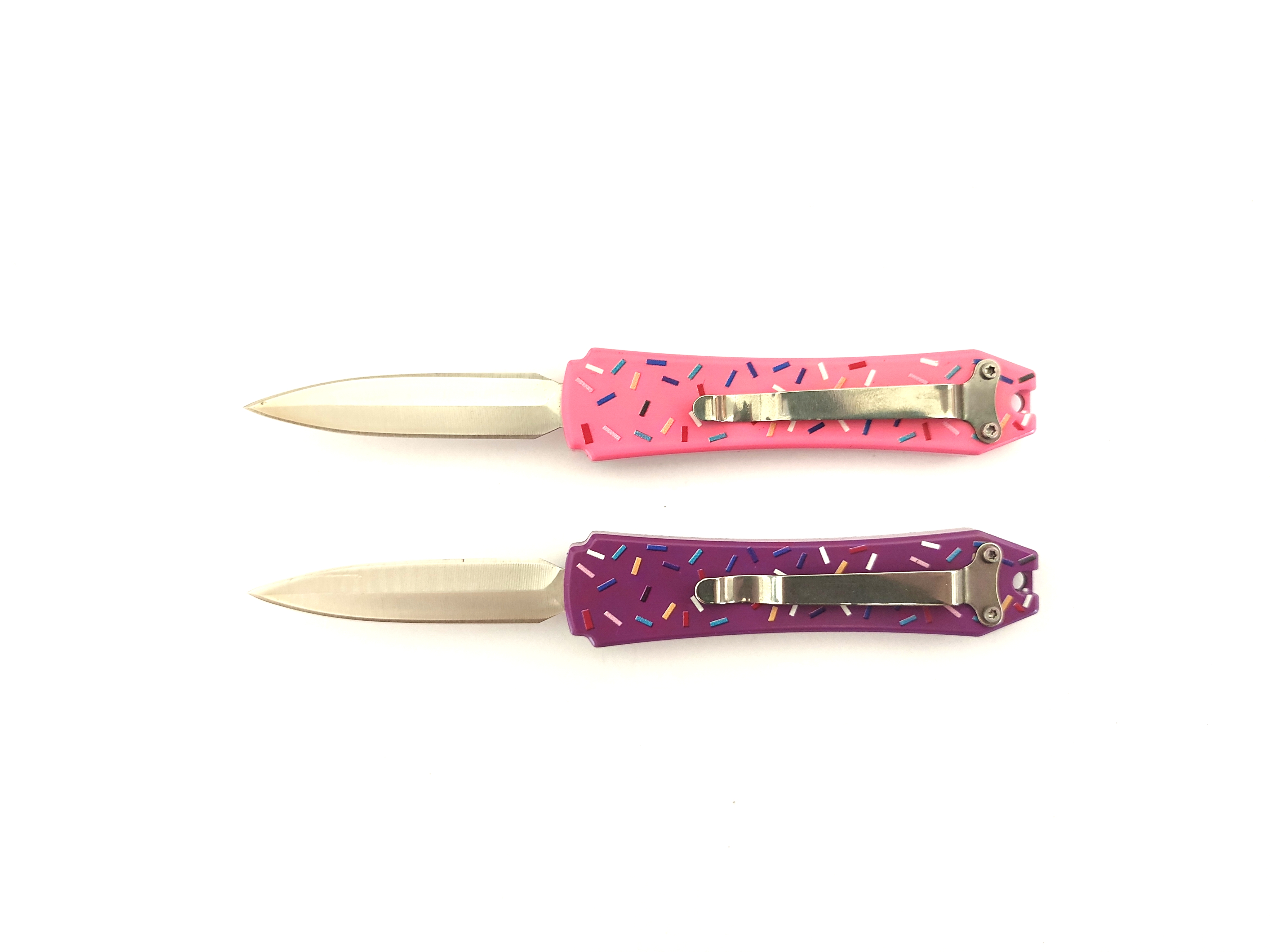 Pink Purple Doughnut Cupcake Switch Blade Mini Self Defense Double Blade Automatic Otf Knife