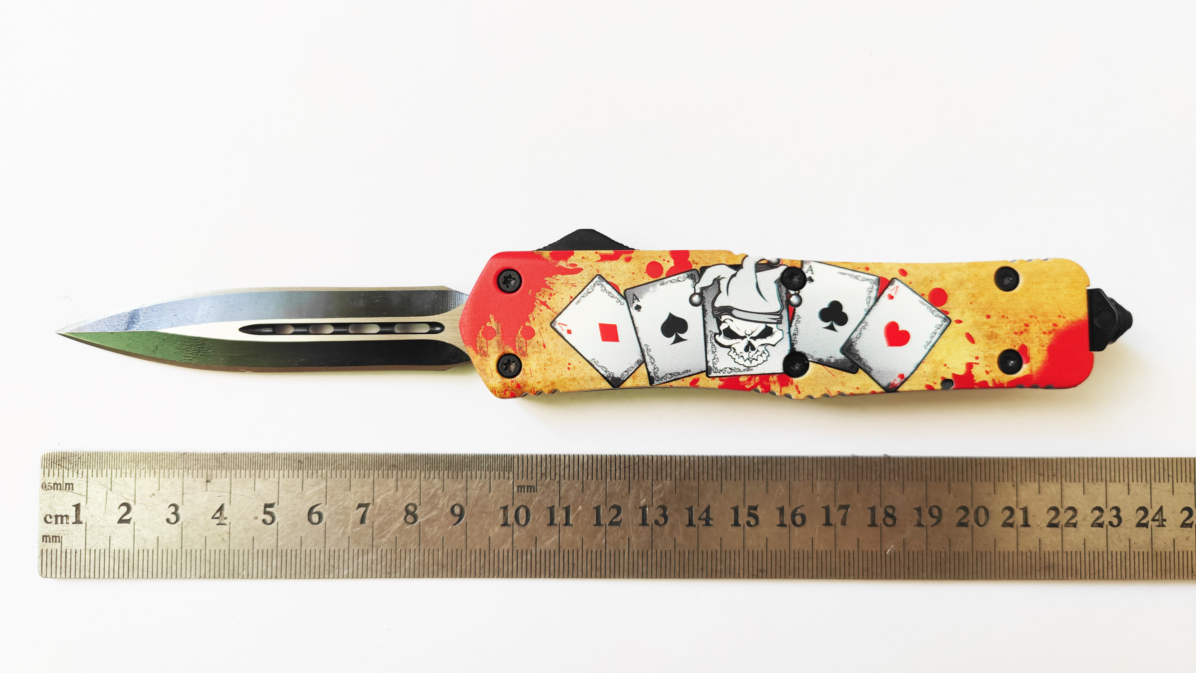 Large Poker Defense Spear Point Automatic Knife Switchblades Double-Edged Knife