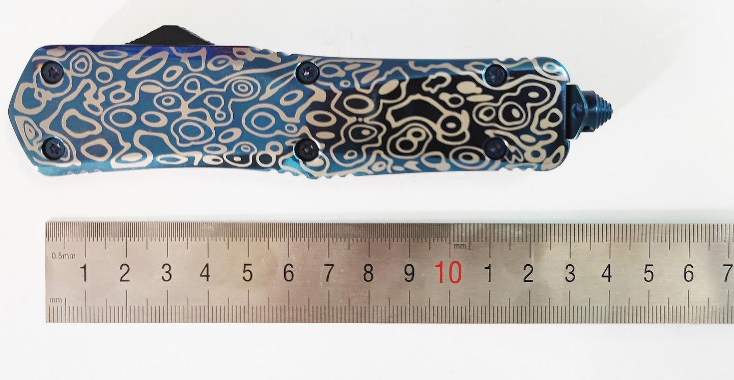 Blue Titanium Switch Blade Custom Sliding Knife Spear Knife Otf Hunting Automatic Knife