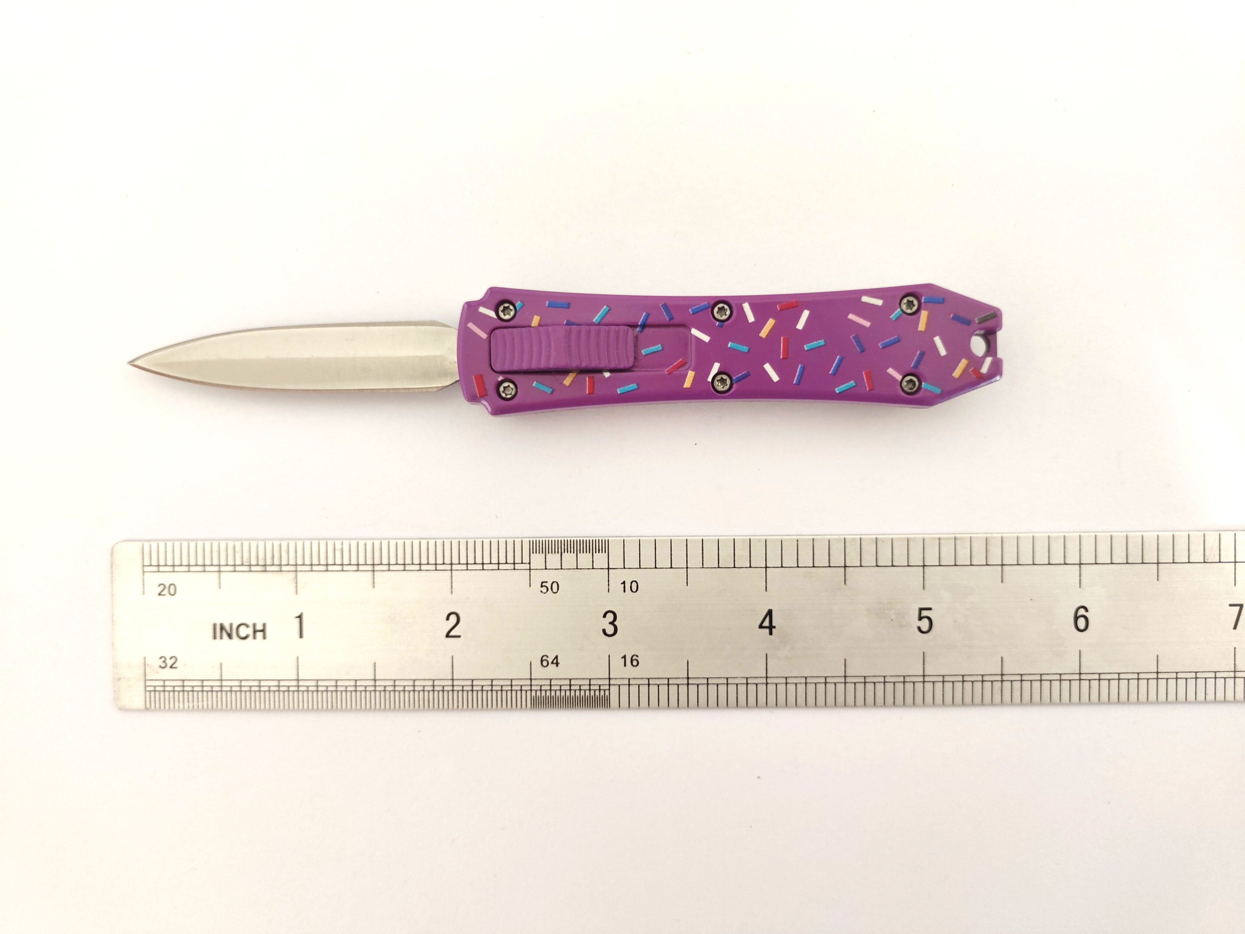 Pink Purple Doughnut Cupcake Switch Blade Mini Self Defense Double Blade Automatic Otf Knife