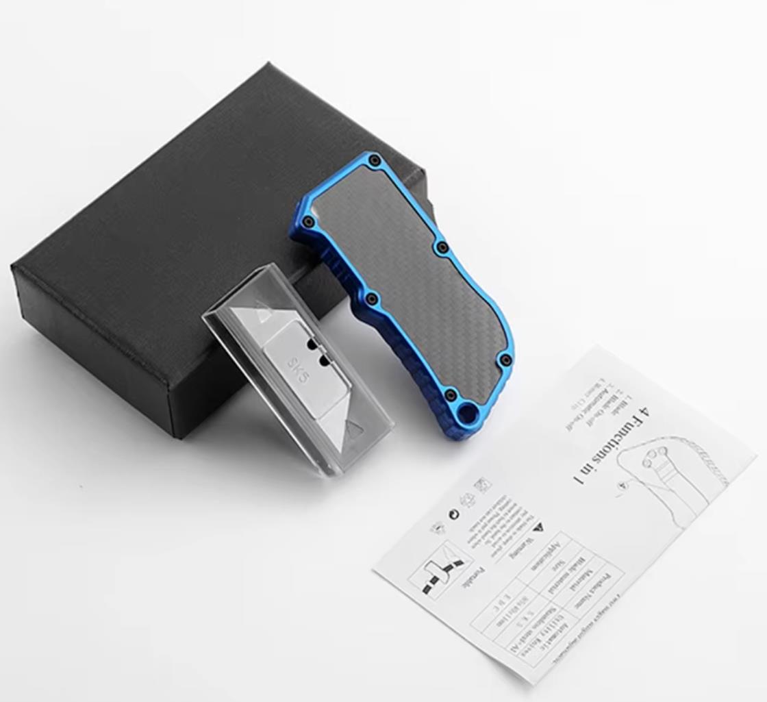 Carbon Steel Sk5 Push Button Carbon Fiber Aluminum Folding Box Cutter Automatic EDC Utility Knife
