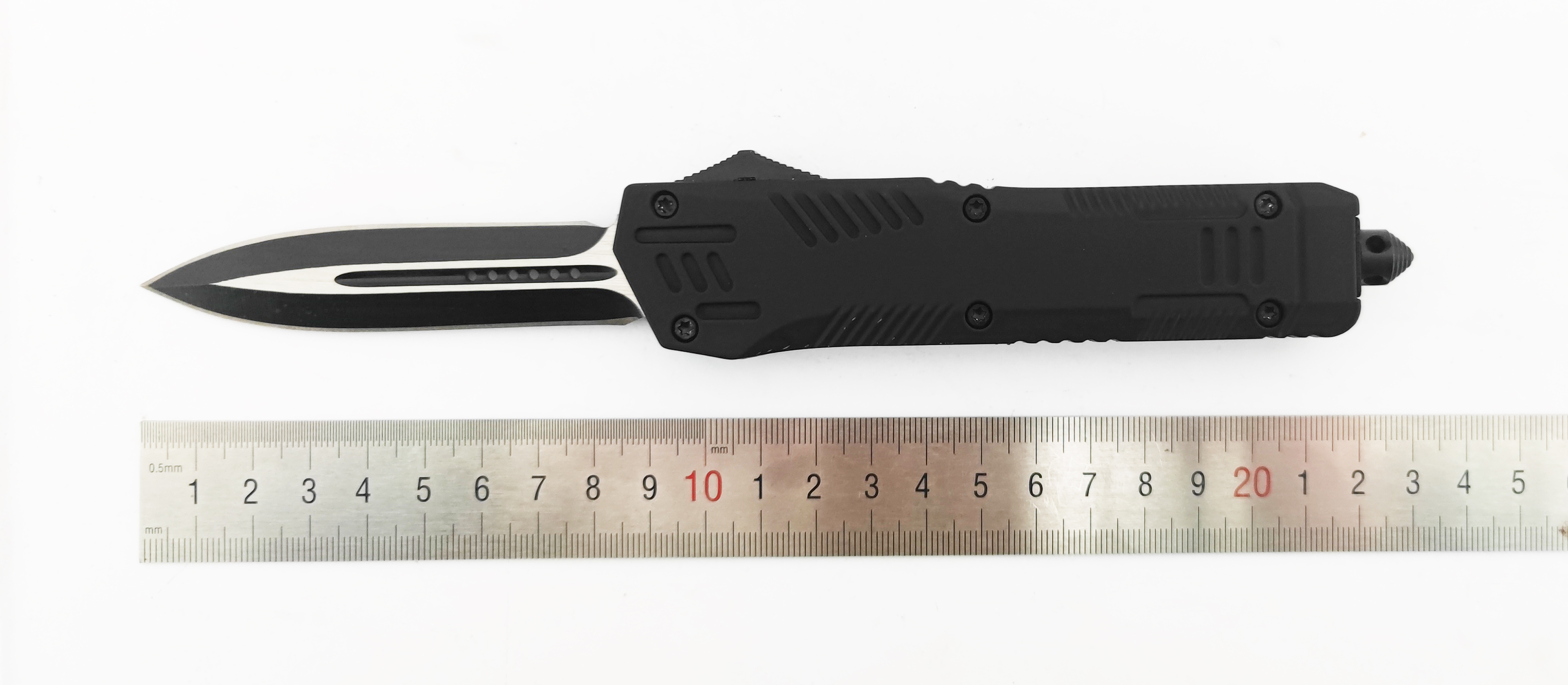 Spaceship Spring Loaded Otf Auto Black Spear Point D/A Sliding Automatic Knife