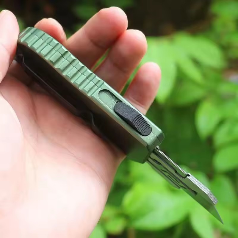 Textured Non Slip Inlay Double Action Edc Replacement Blade Pocket Razor Box Cutter Folding Automatic Otf Utility Knife