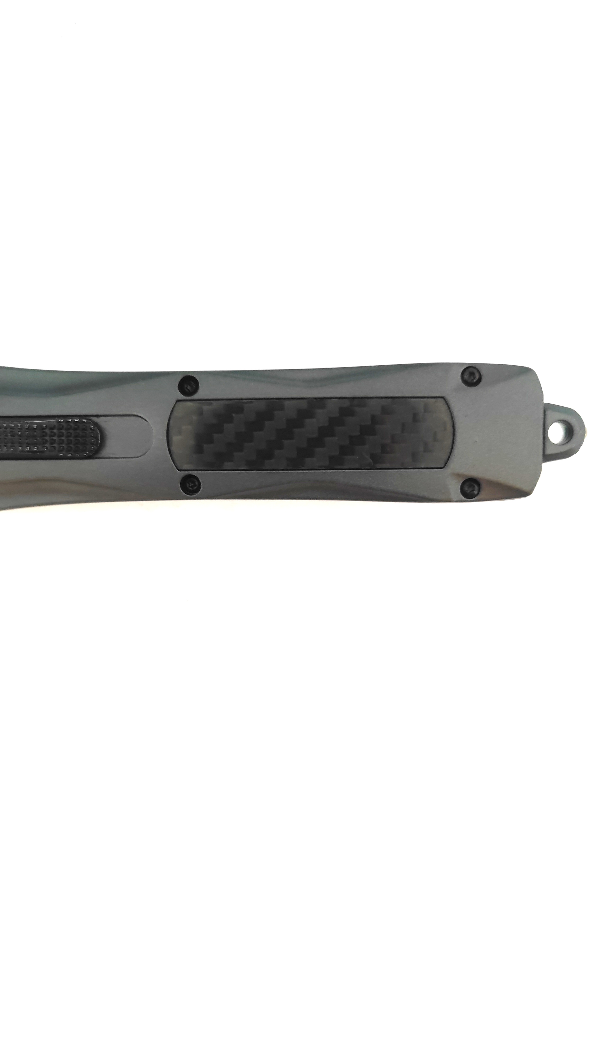 Grey Color Handle Otf-Carbon Fiber Push Button Fast Deploy Automatic Knife