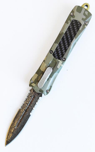 Serrated Edge Cutting Combat Self-Defense Carbon Fiber Inlay Otf Auto Automatic Tactical Knife