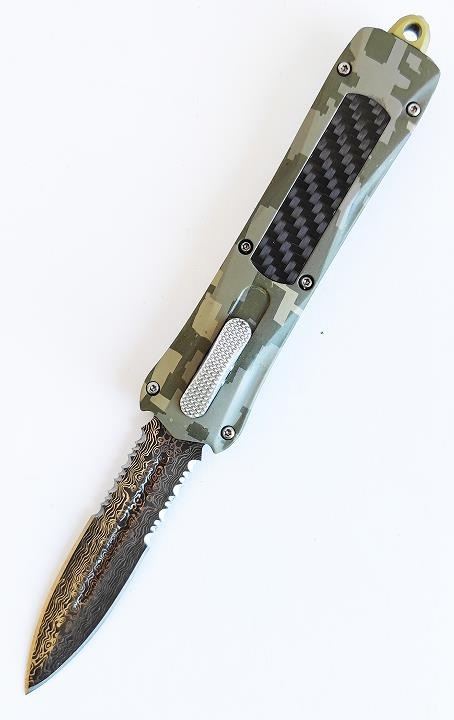 Serrated Edge Cutting Combat Self-Defense Carbon Fiber Inlay Otf Auto Automatic Tactical Knife
