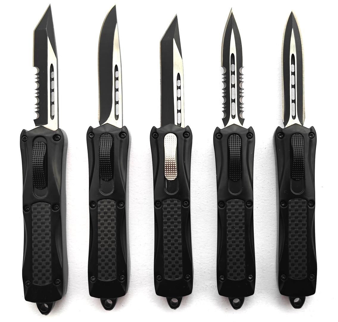 Carbon Fiber Auto Switch Blade Knives Spear Drop Clip Point Push Button Knife Swith Movement Automatic Knife