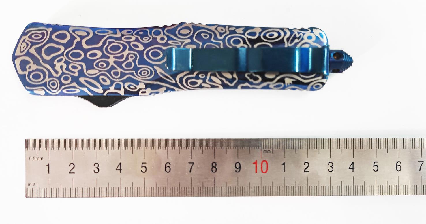 Blue Titanium Switch Blade Custom Sliding Knife Spear Knife Otf Hunting Automatic Knife