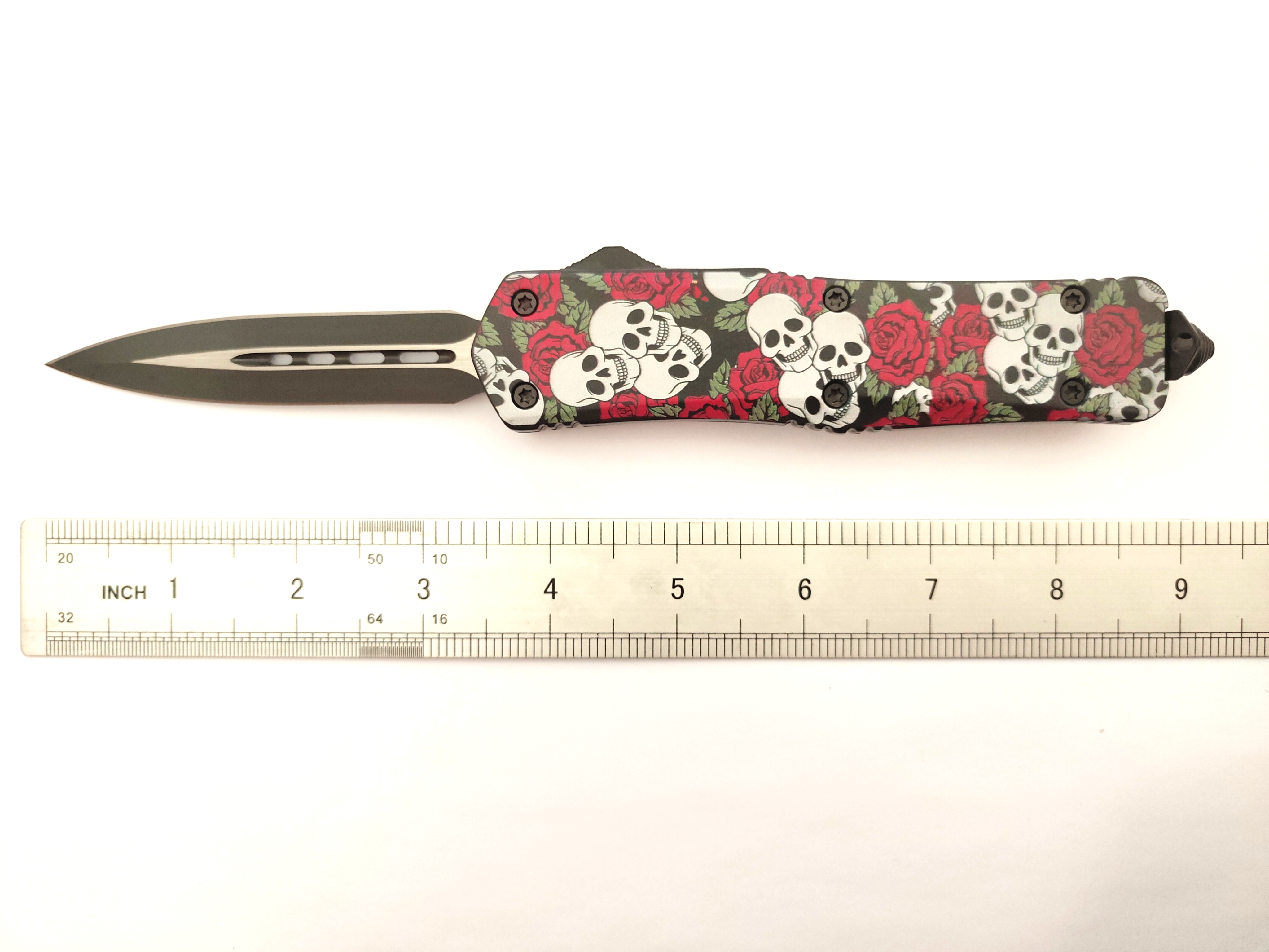 Ghost Skull Multiple Styles Double Sided Switch Blade Defense Dual Action Otf Knife