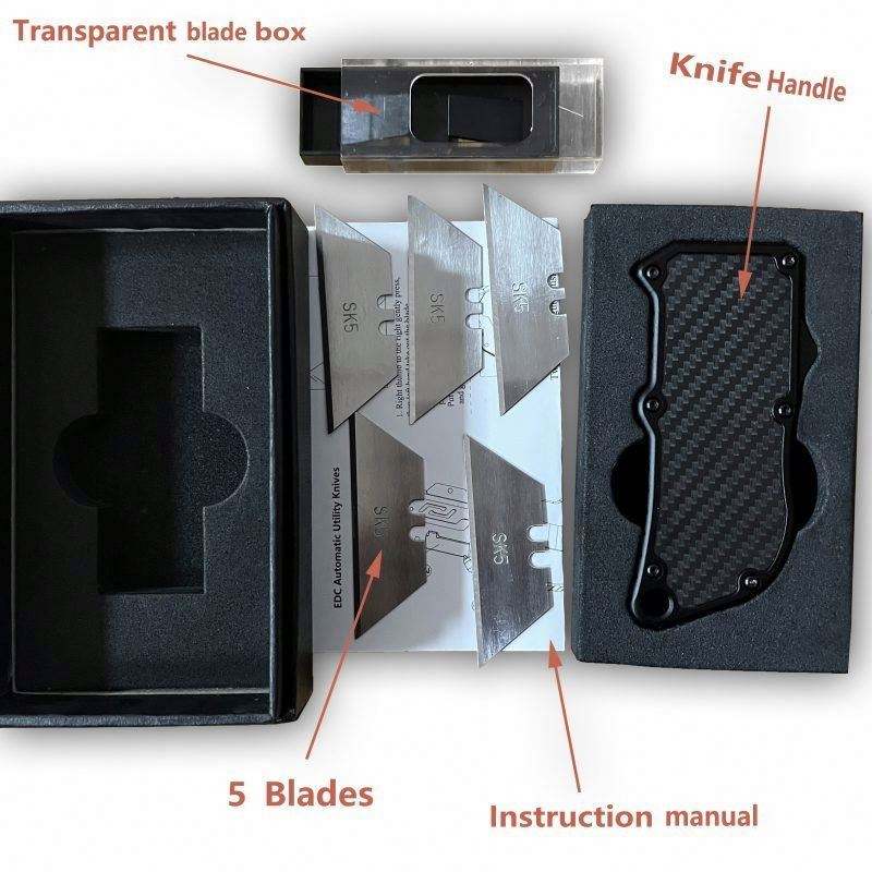 Carbon Steel Sk5 Push Button Carbon Fiber Aluminum Folding Box Cutter Automatic EDC Utility Knife