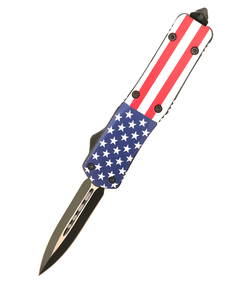 American Flag Folding Pocket Double Edge Knife Camping Hiking Outdoor Survival Automatic Otf Knife