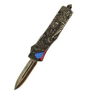3D Engraved American Statue of Liberty Button Lock Push Automatic Otf Out The Front Knife