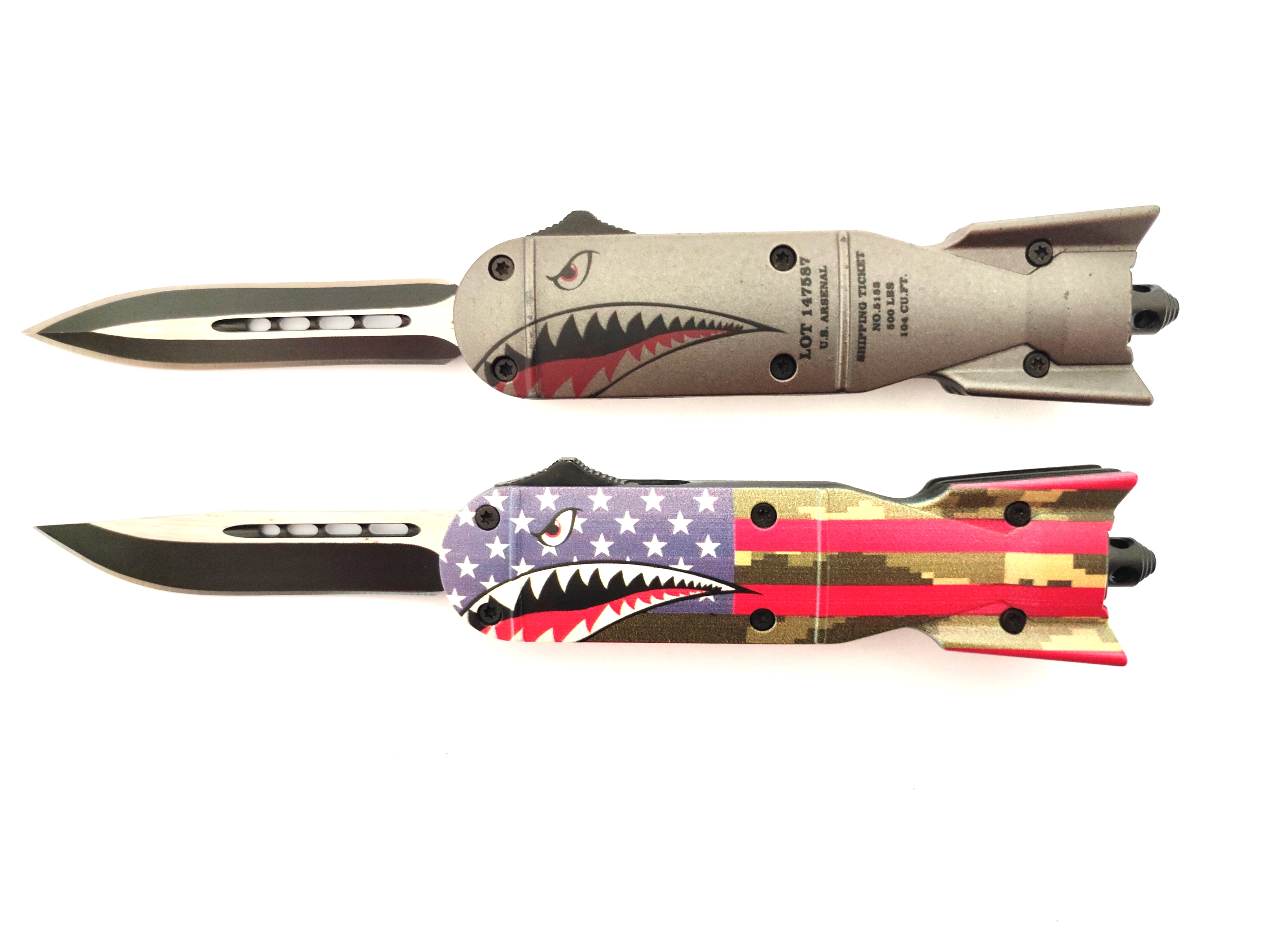 D/A Sharp Thumb Slide Opener Button Push Switch Knife Rocket Shape Tactical Knives