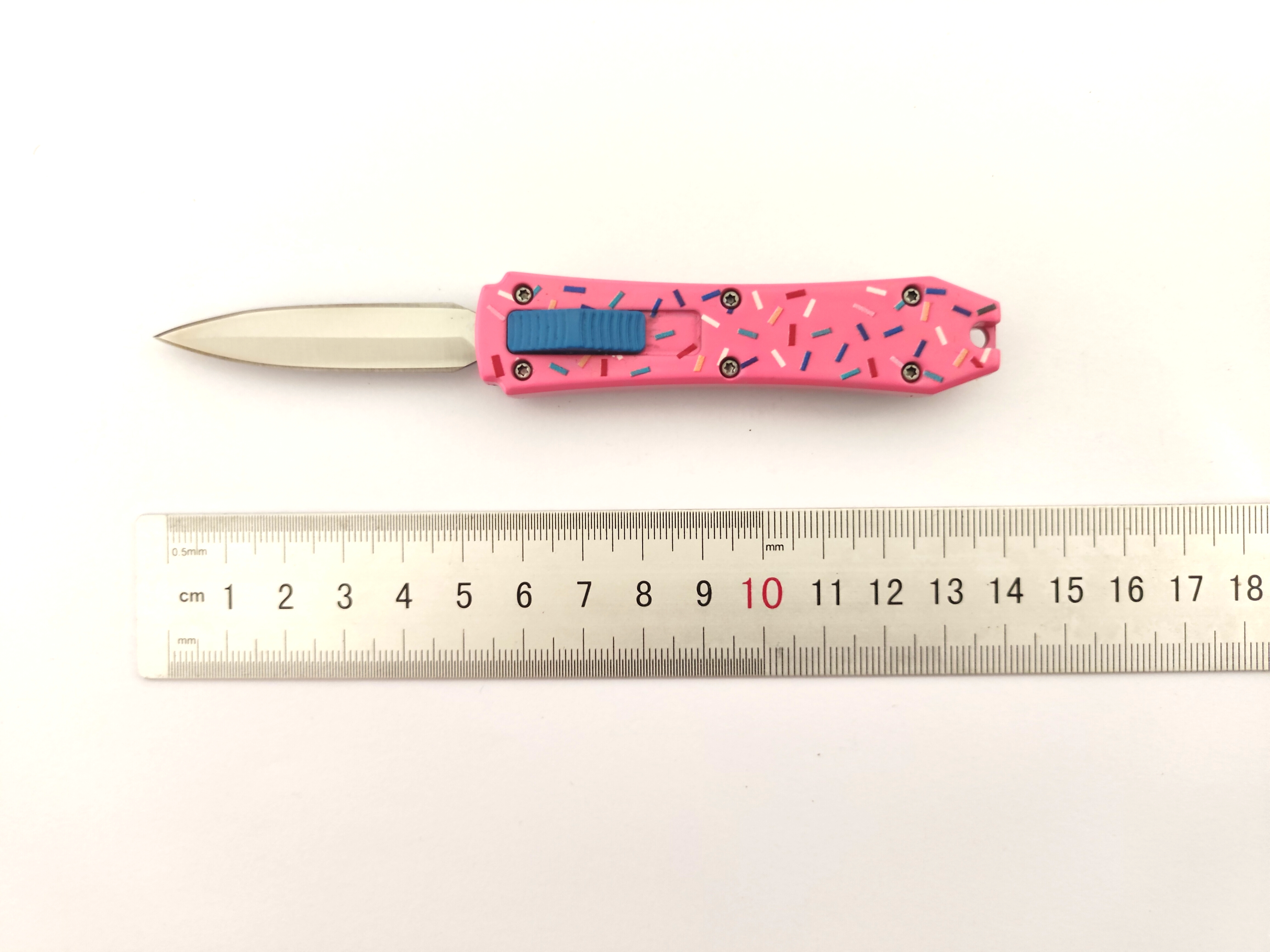 Pink Purple Doughnut Cupcake Switch Blade Mini Self Defense Double Blade Automatic Otf Knife
