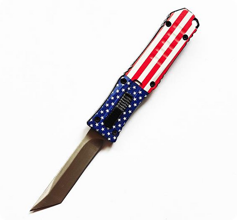 American Flag CNC Otf Auto Self Defense Aluminum Portable Outdoor Mini Folded Automatic Knife