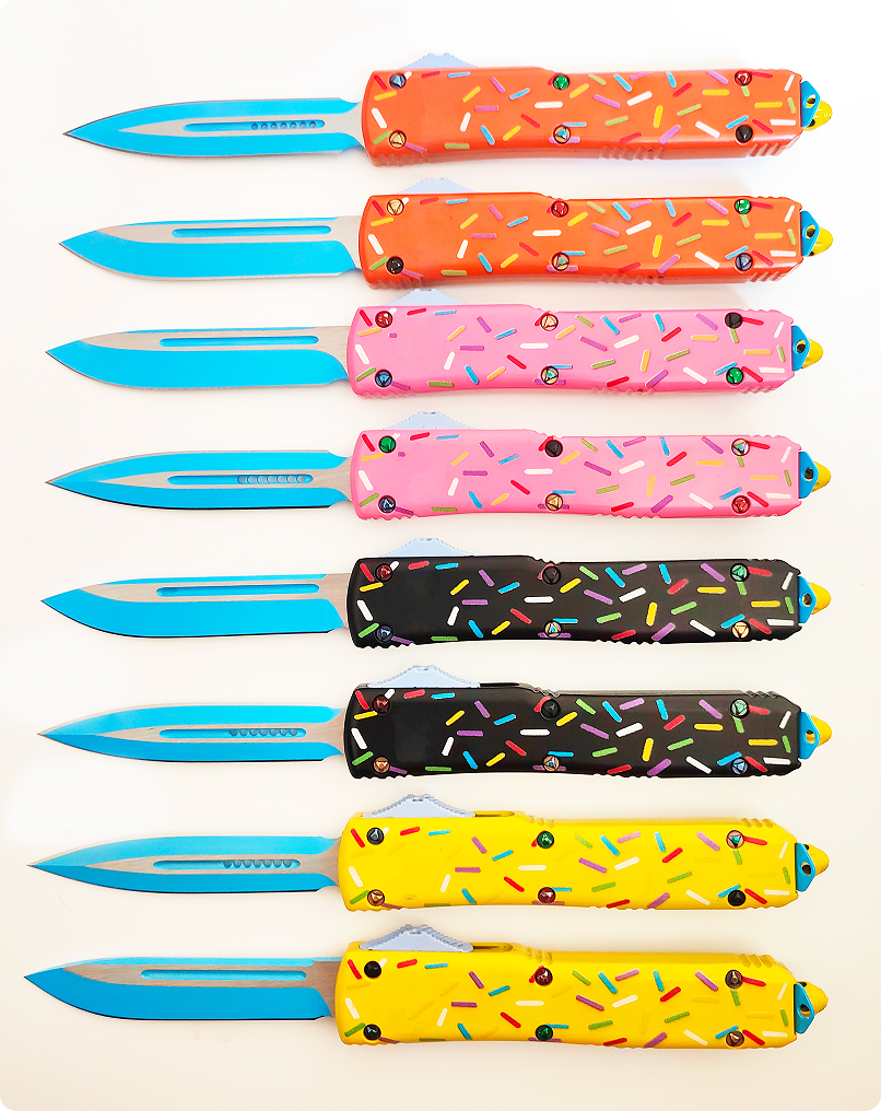 Microtech UT Series Automatic Spring Knife Dessert Warrior Donut Pink EDC Self Defense Pocket Knives