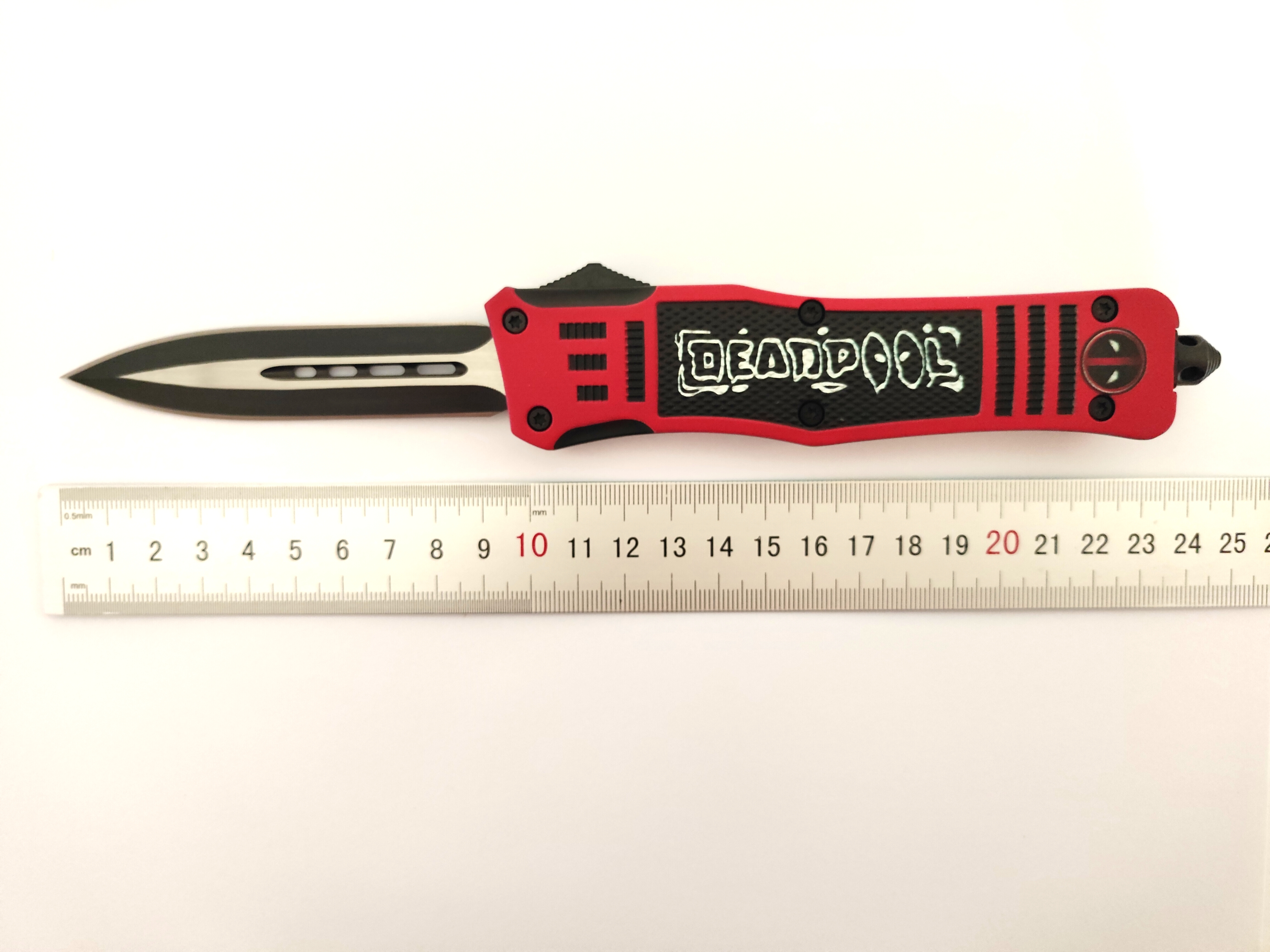 Dead Pool Folding Outdoor Double Blade Sliding Pushbutton Sided Open Large Automatic Knife