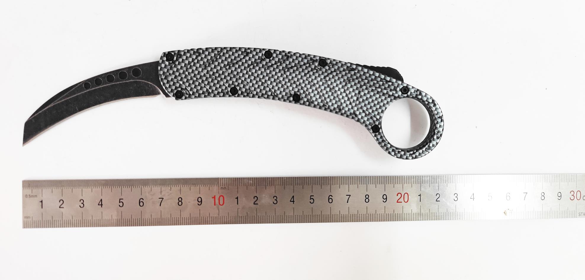 Carbon Fiber Coated Tactical Otf Dual Action Folding Outdoor Karambit Automatic Knife