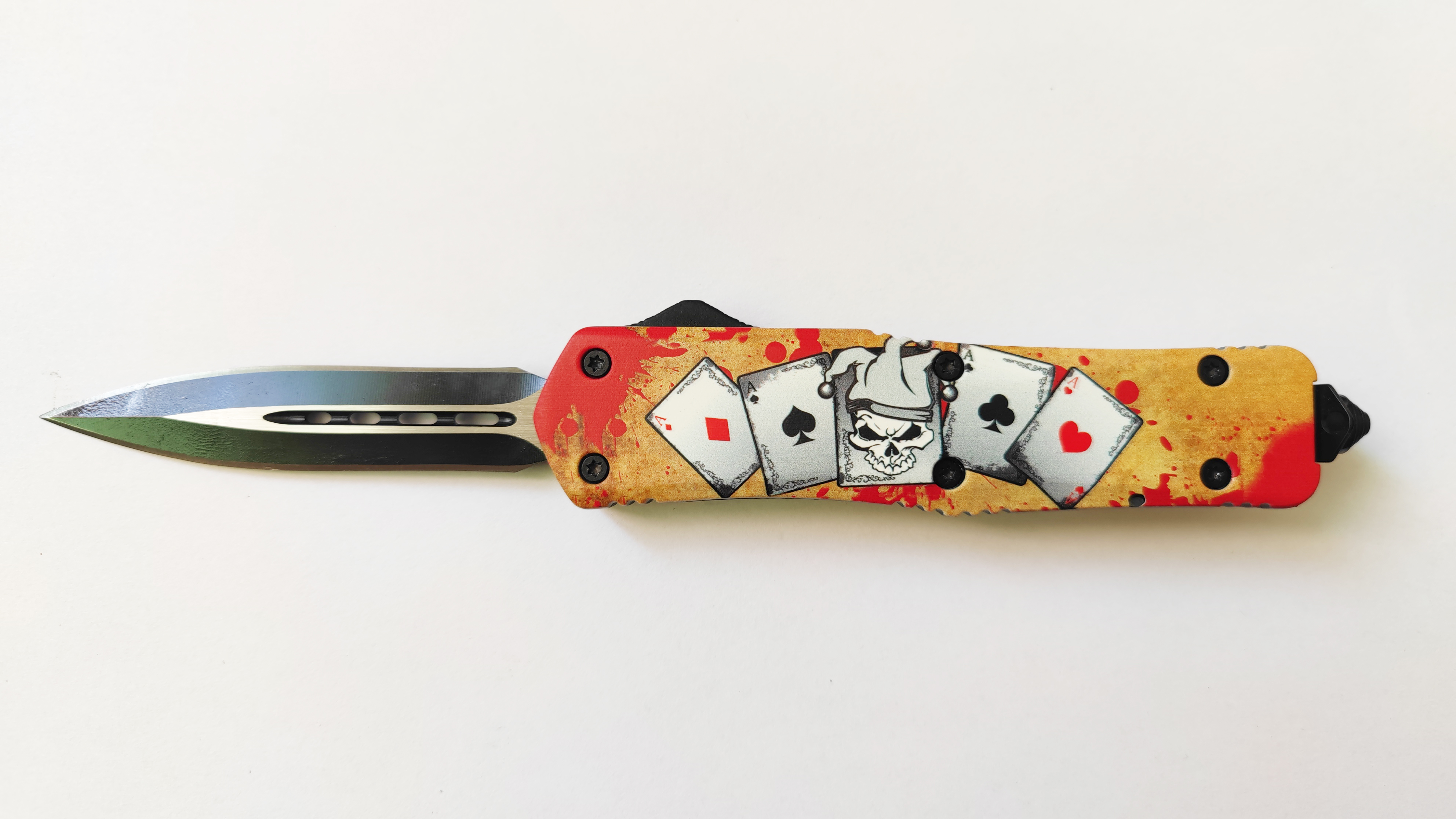 Large Poker Defense Spear Point Automatic Knife Switchblades Double-Edged Knife
