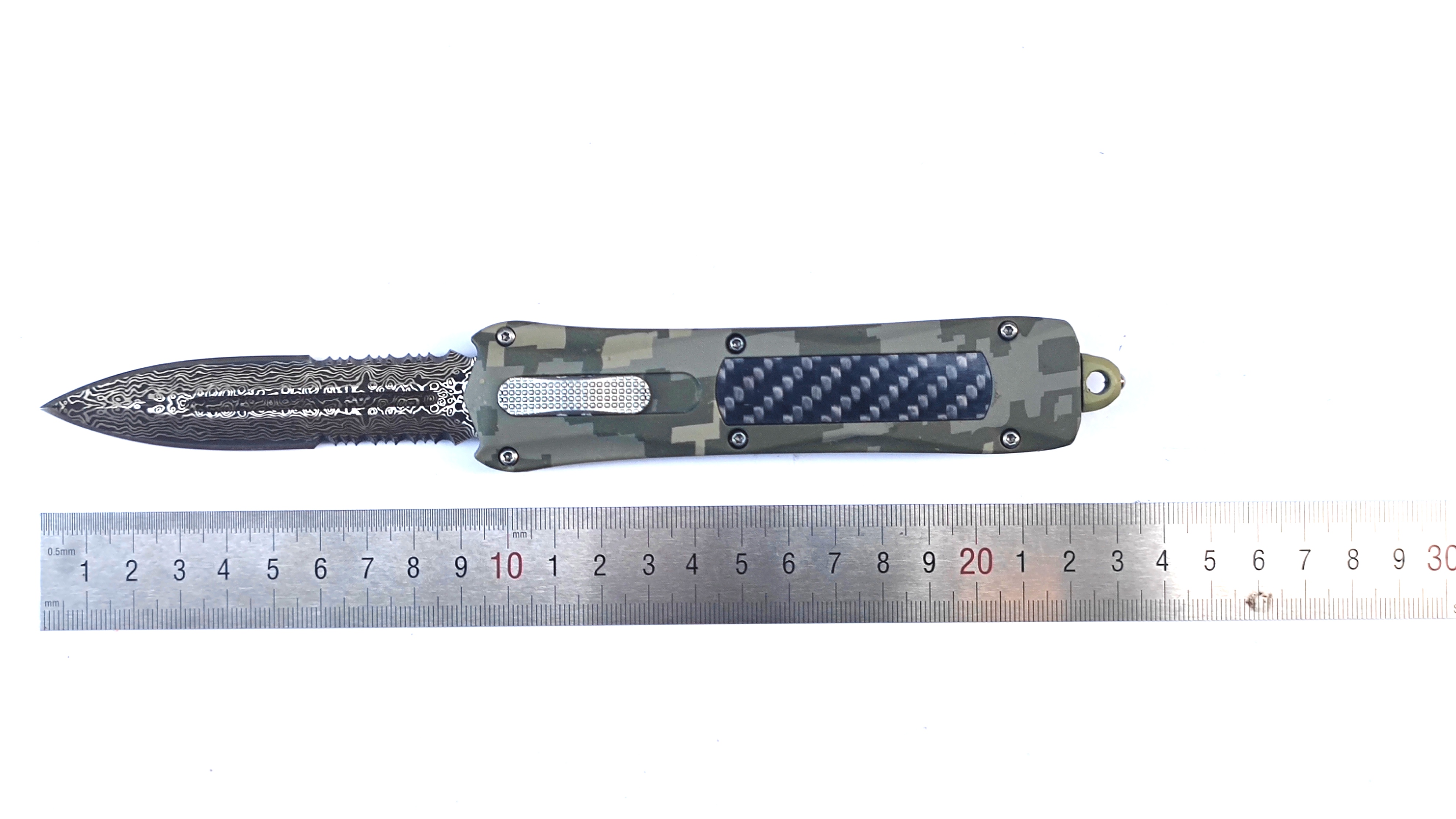 Serrated Edge Cutting Combat Self-Defense Carbon Fiber Inlay Otf Auto Automatic Tactical Knife
