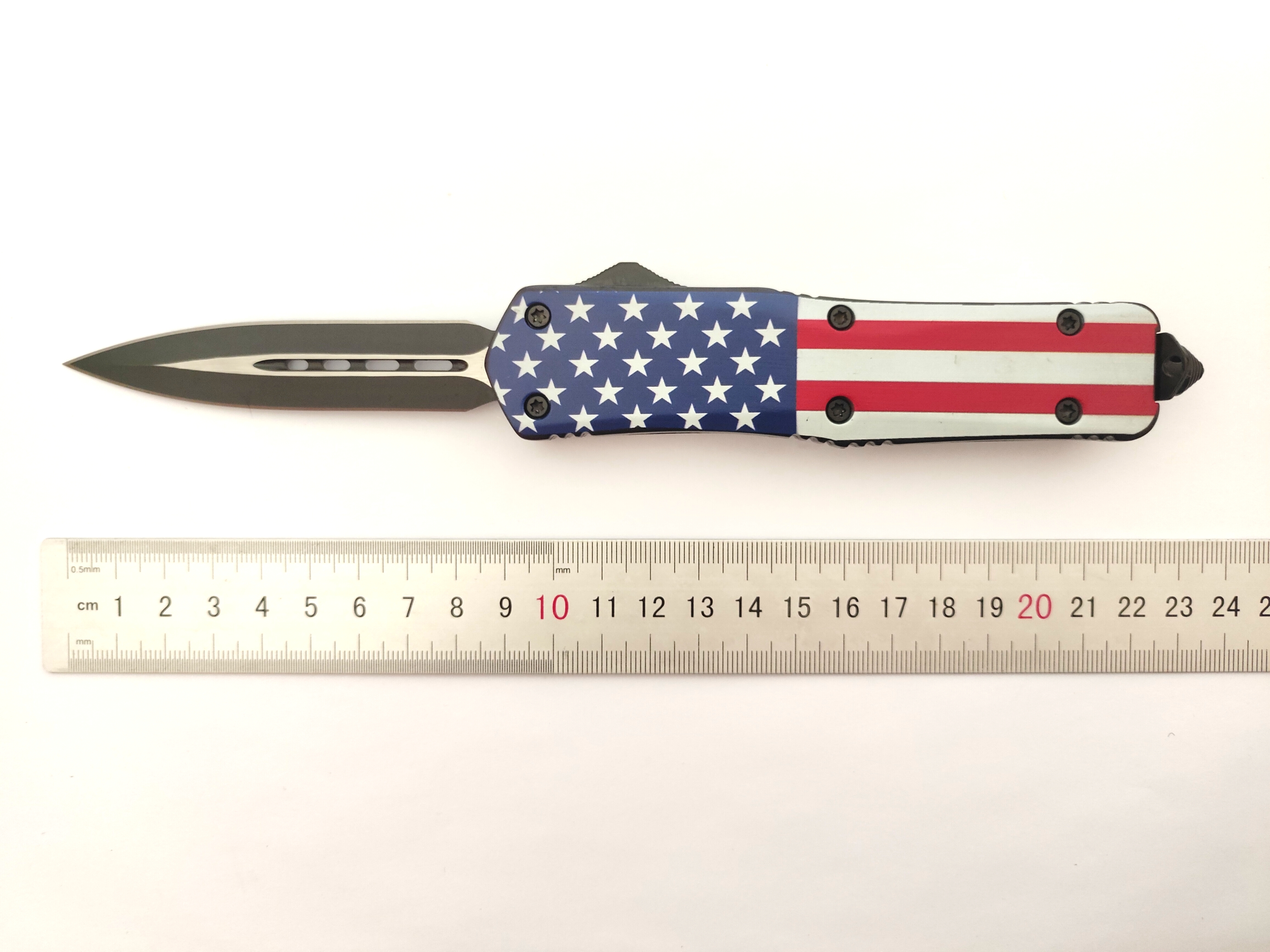 American Flag Folding Pocket Double Edge Knife Camping Hiking Outdoor Survival Automatic Otf Knife