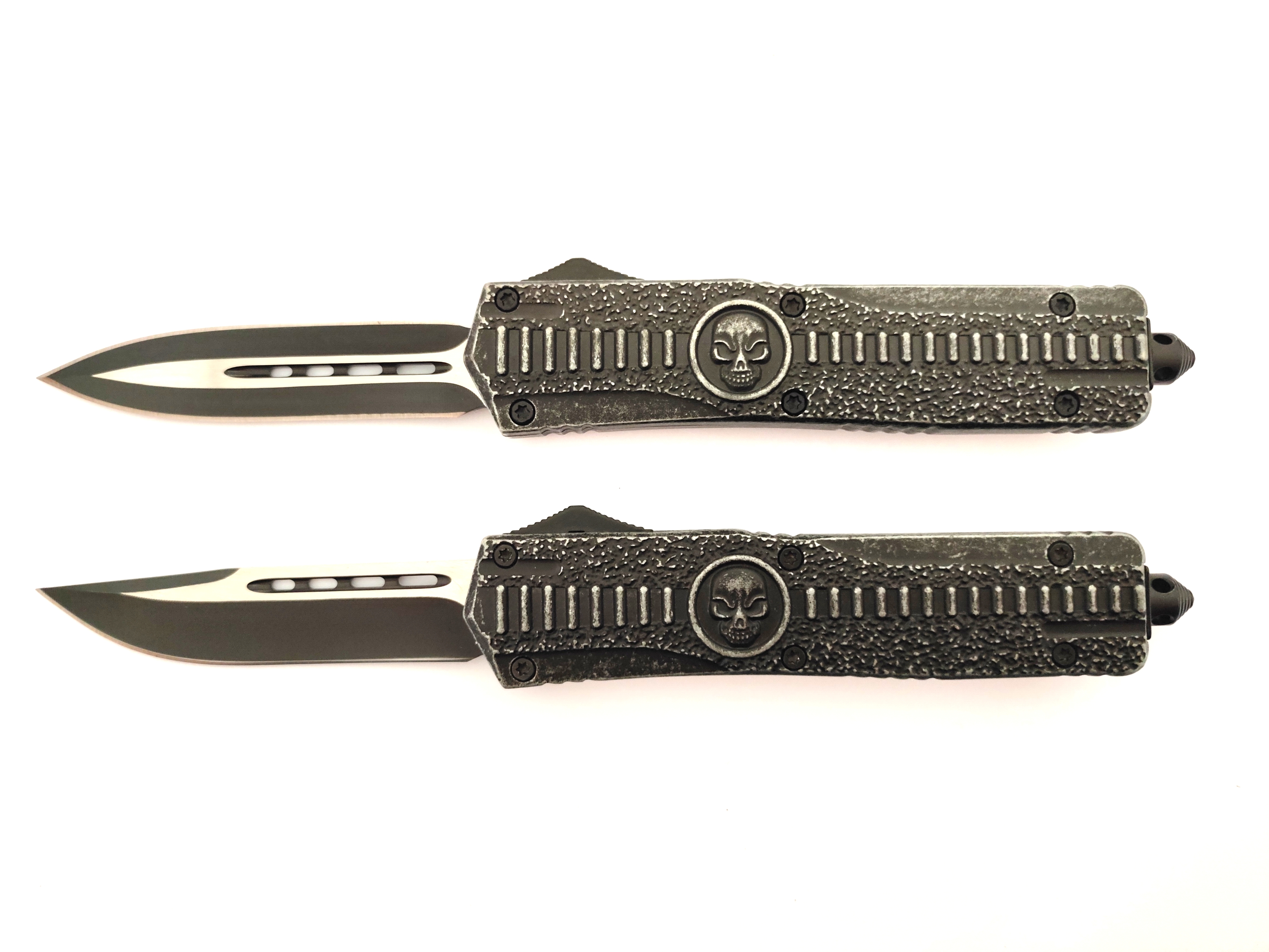 Skull Spring Assisted Double Edge Blade Survival Emergency Tools Automatic Knife