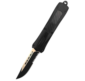 Switch Blade Edged Carbon Fiber Inserted Serrated Otf Hunting Knife Automatic Knife with Serration