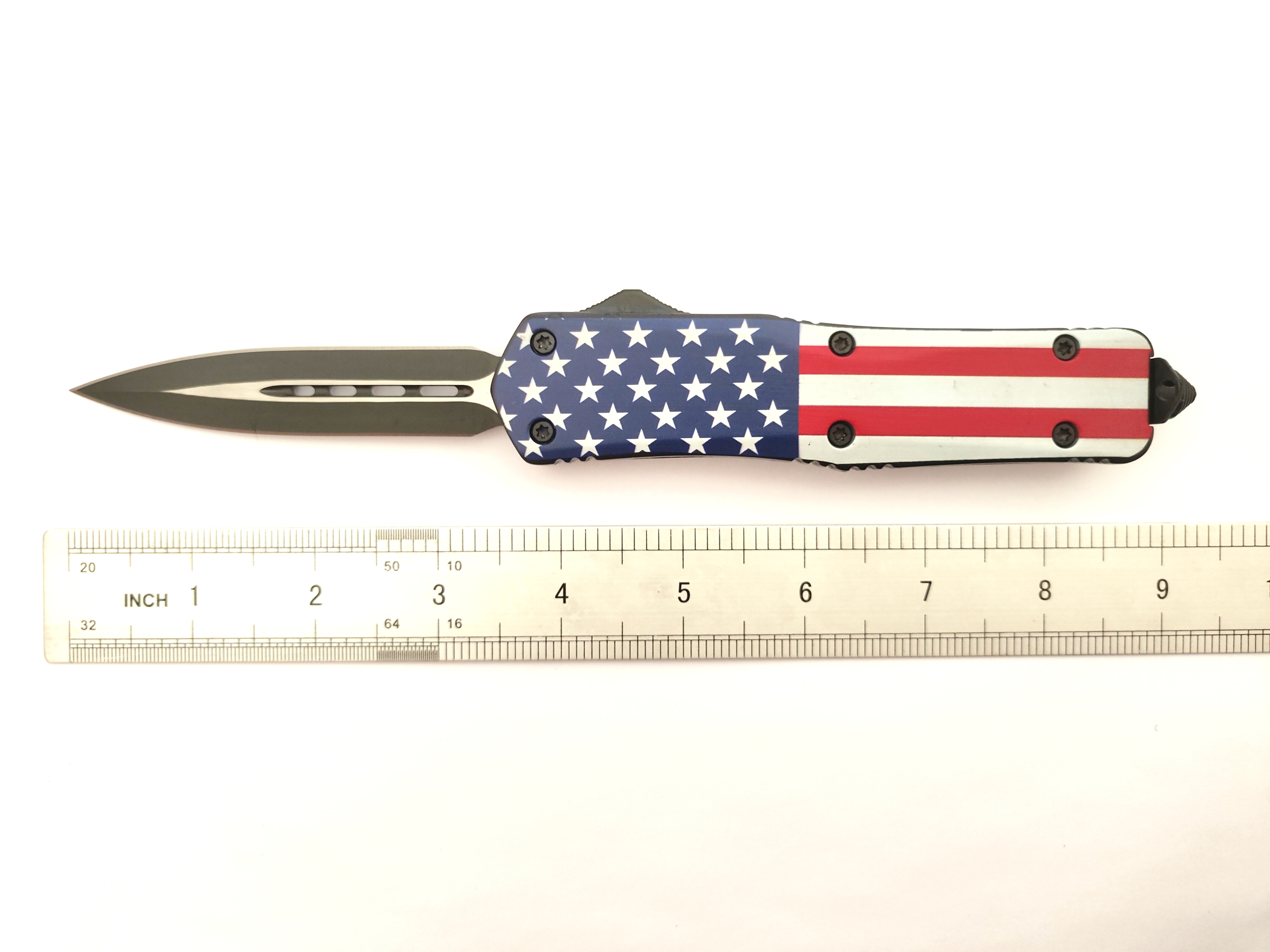 American Flag Folding Pocket Double Edge Knife Camping Hiking Outdoor Survival Automatic Otf Knife