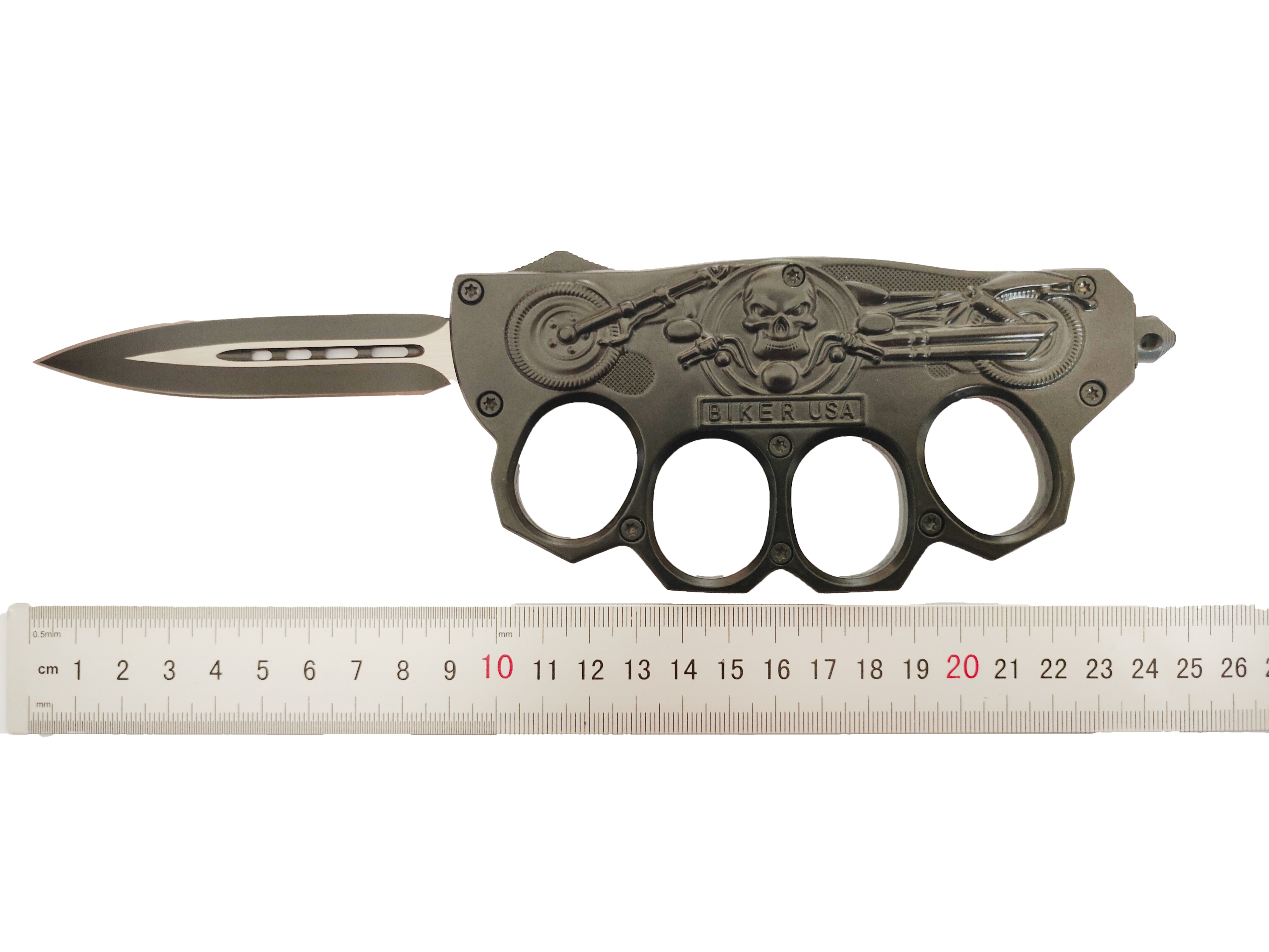 9.5" Biker Head USA Quick-Action Deployment Combat Trench Otf Knife Auto Knuckle Automatic Knife