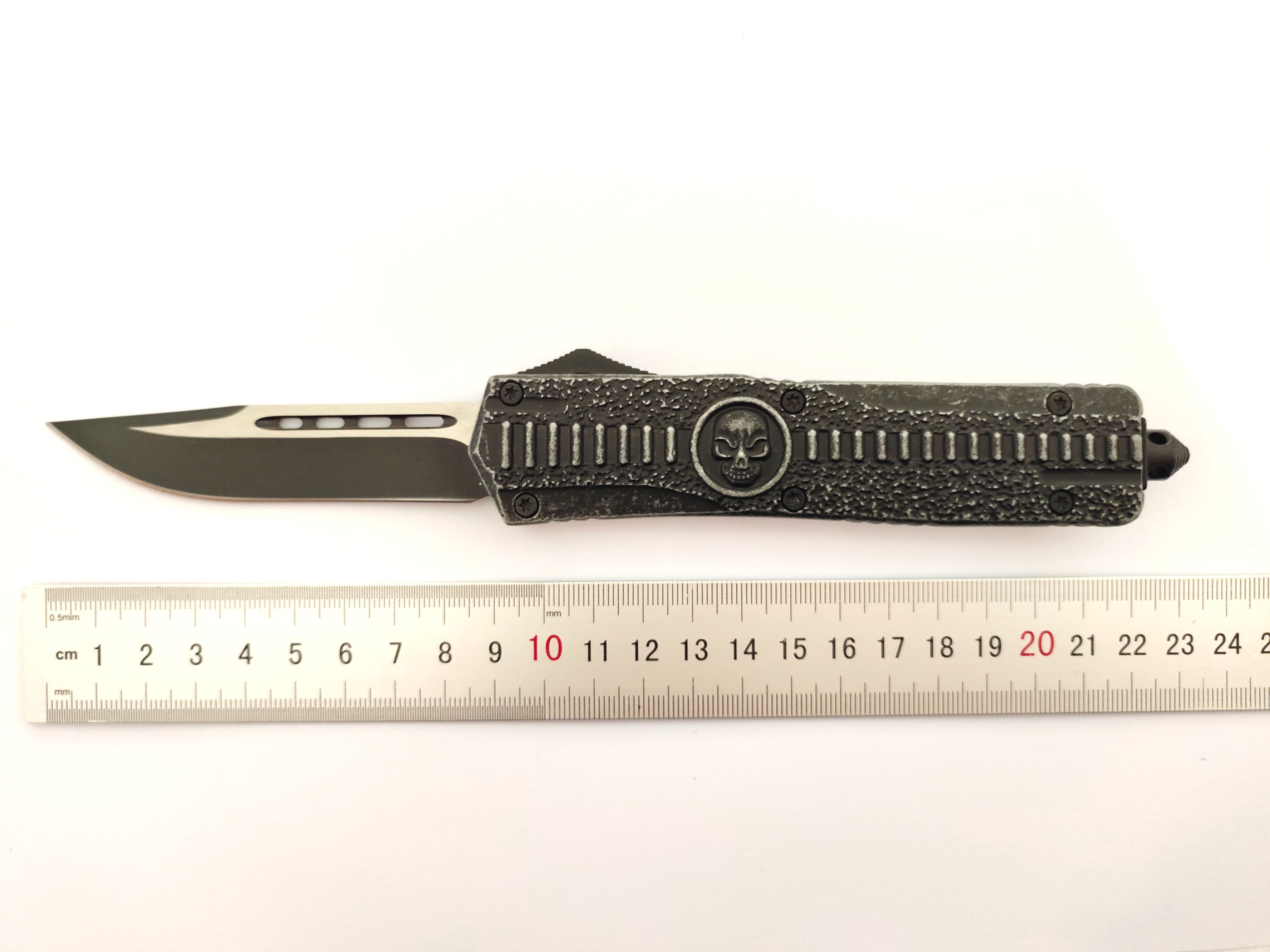 Skull Spring Assisted Double Edge Blade Survival Emergency Tools Automatic Knife