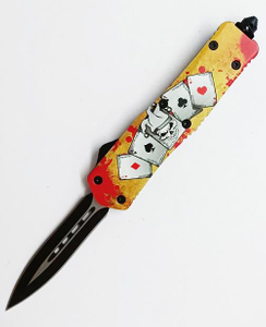 Large Poker Defense Spear Point Automatic Knife Switchblades Double-Edged Knife