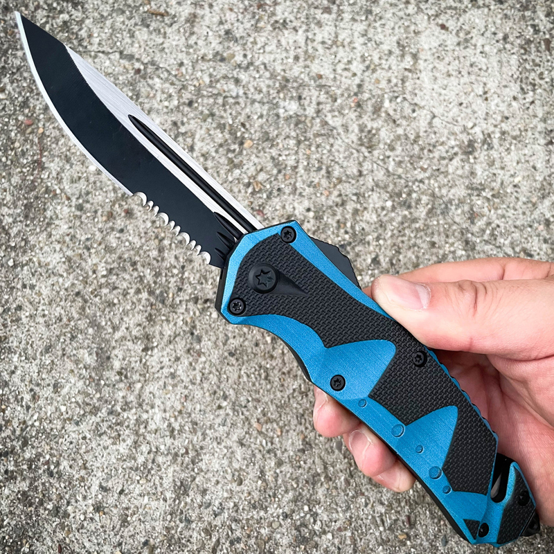 Serrated Edge Switchblades Automatic Knives Hunting Large Evader Rescue Otf Knife