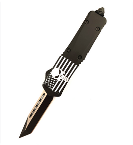 Black American Flag Skull Tanto Blade Clip Point Assisted Camping Hunting Fishing Auto Otf Outdoor Knife