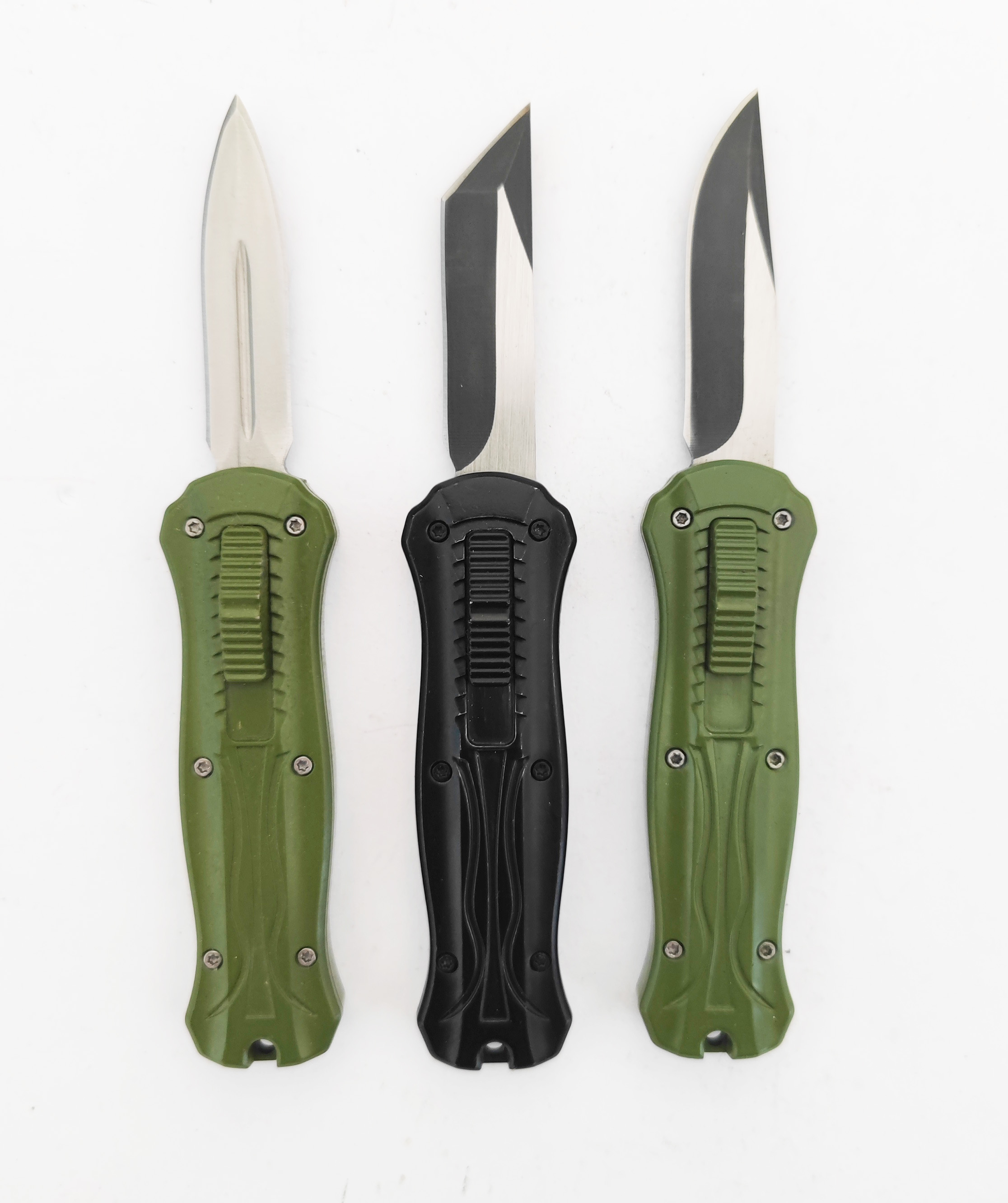 Tanto Blade Sided Pushbutton Knife Straight Forward Out Knife Pocket Folding Automatic Knife