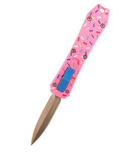 Pink Purple Doughnut Cupcake Switch Blade Mini Self Defense Double Blade Automatic Otf Knife
