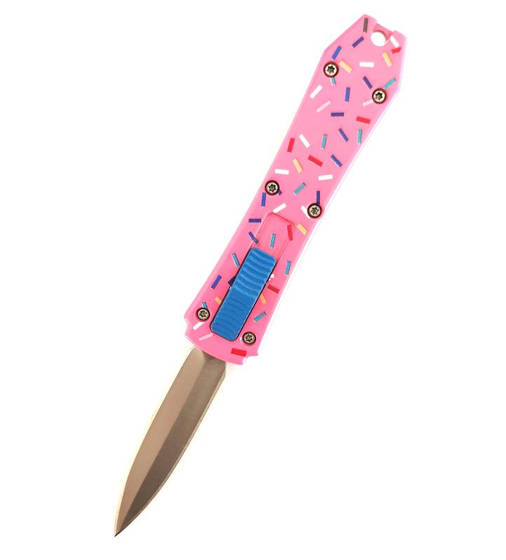 Pink Purple Doughnut Cupcake Switch Blade Mini Self Defense Double Blade Automatic Otf Knife