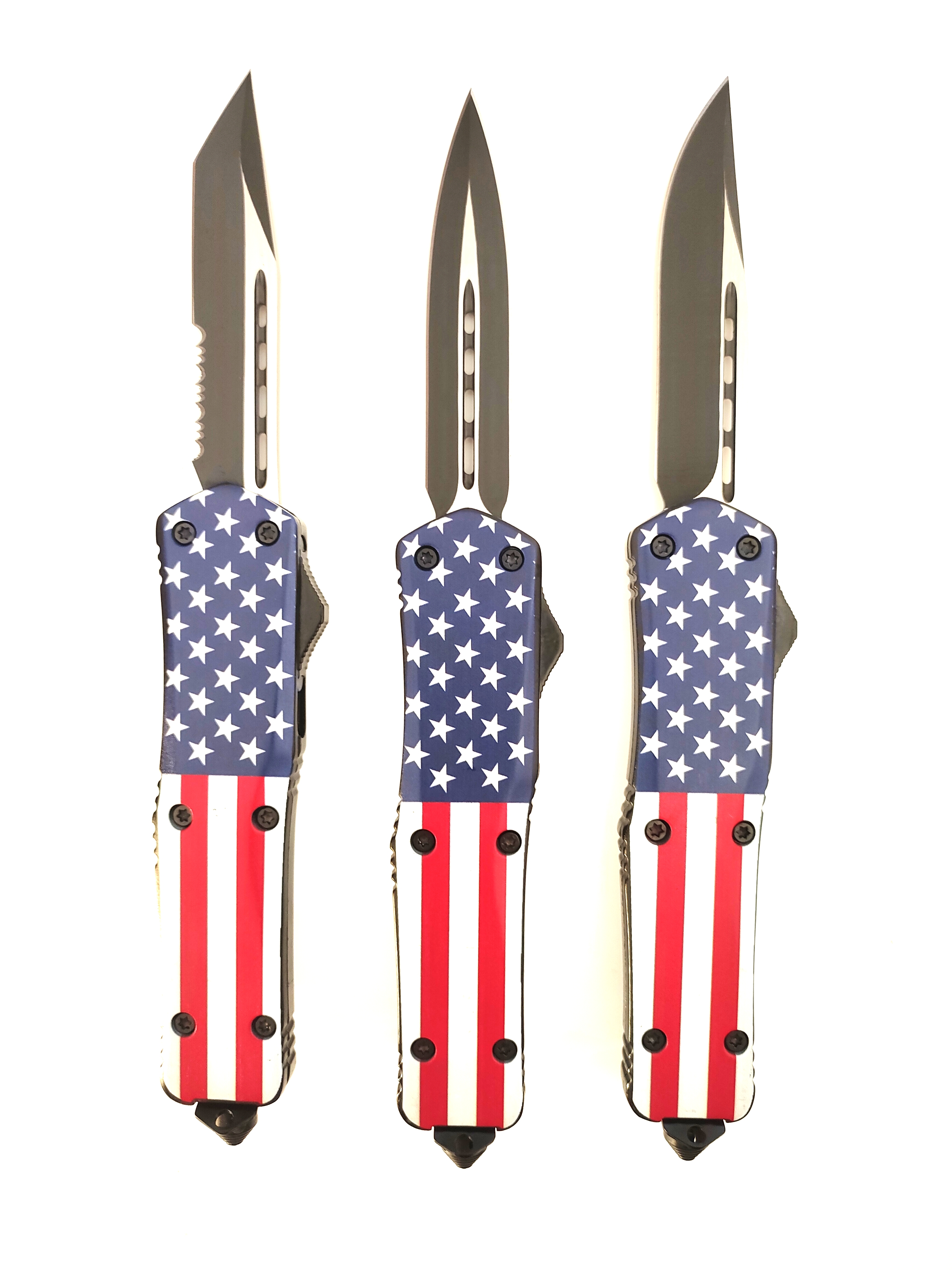 American Flag Folding Pocket Double Edge Knife Camping Hiking Outdoor Survival Automatic Otf Knife