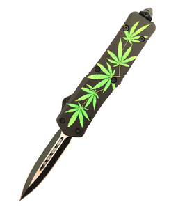 Green Leaf Steel Blade Automatic Spear Point Double Action Out The Front Straight Out Knives
