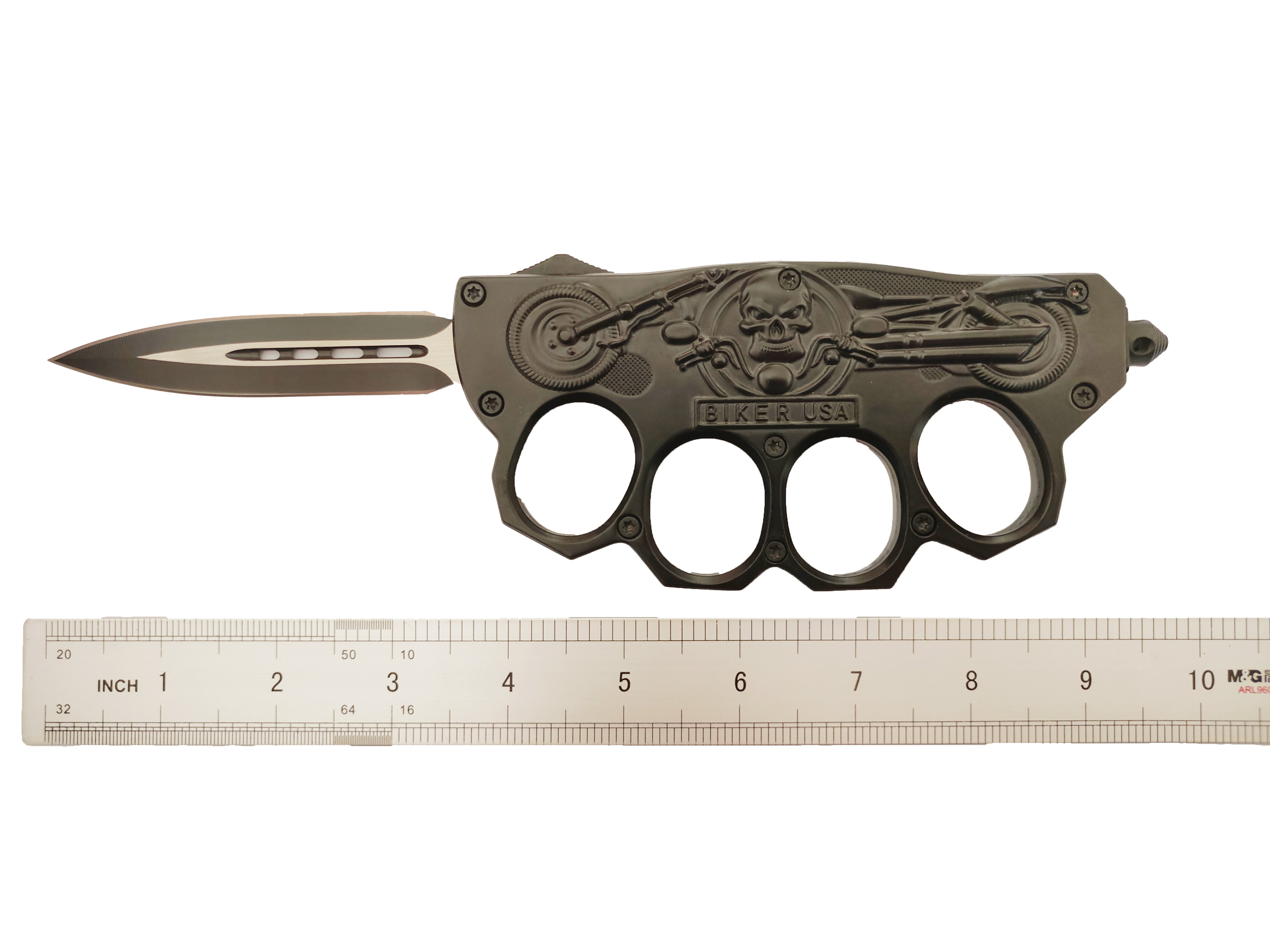 9.5" Biker Head USA Quick-Action Deployment Combat Trench Otf Knife Auto Knuckle Automatic Knife