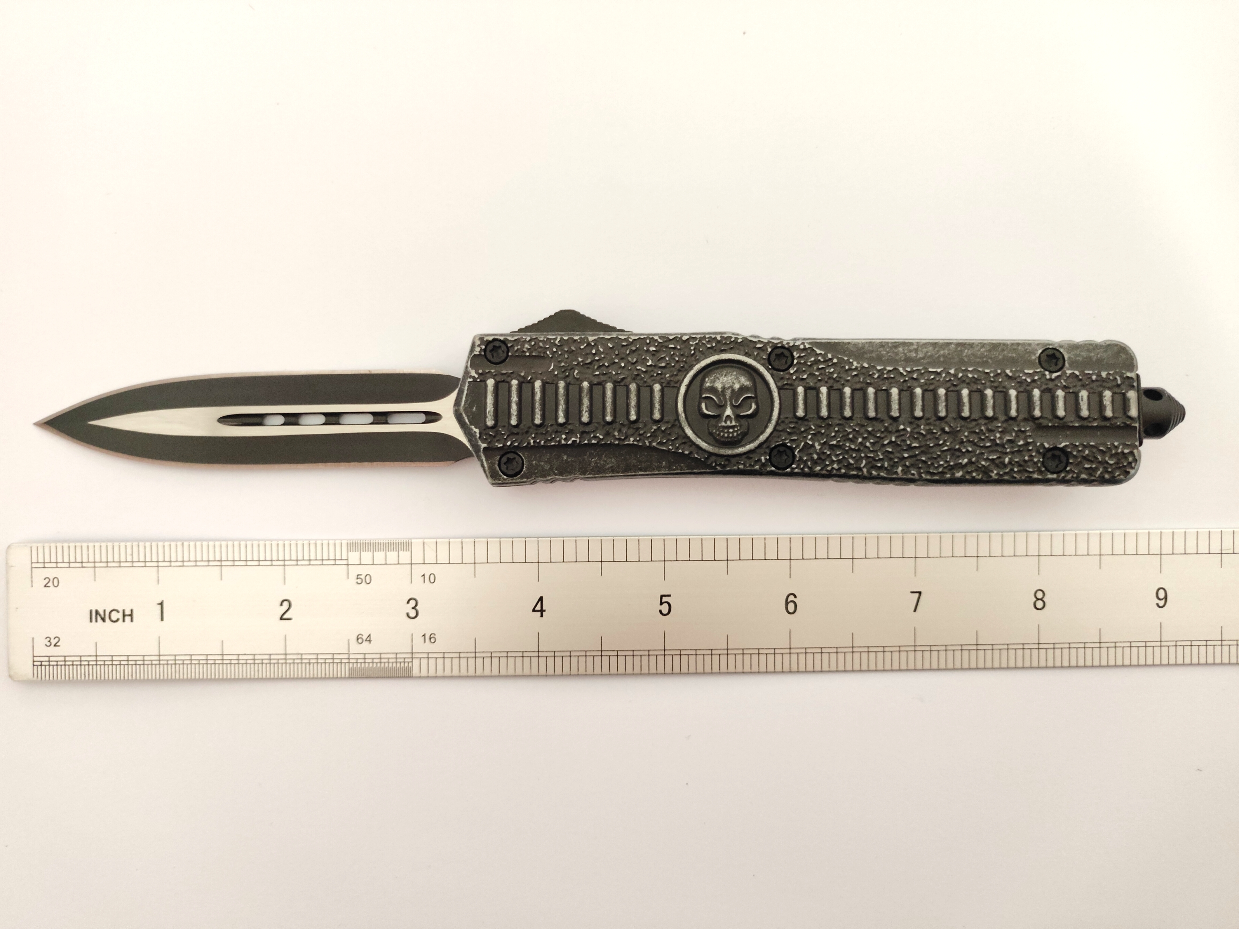 Skull Spring Assisted Double Edge Blade Survival Emergency Tools Automatic Knife