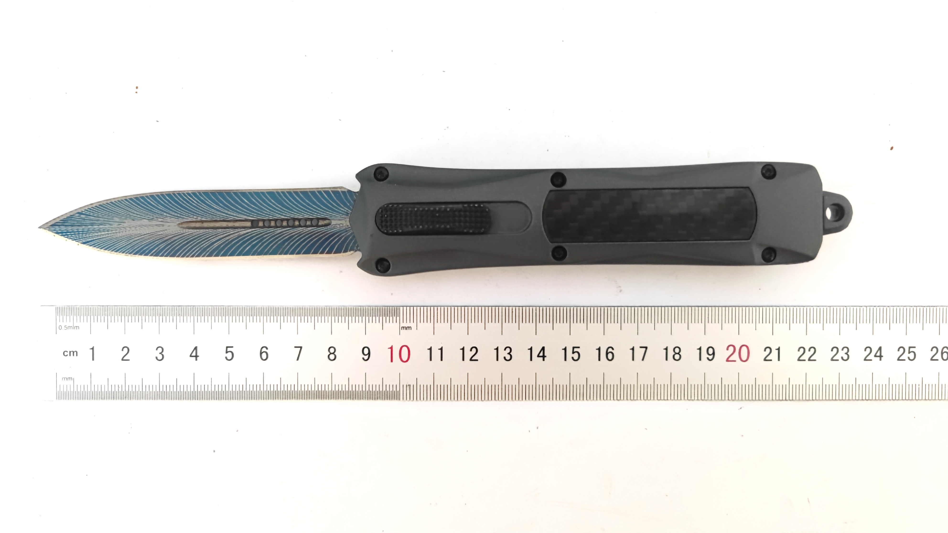 Grey Color Handle Otf-Carbon Fiber Push Button Fast Deploy Automatic Knife