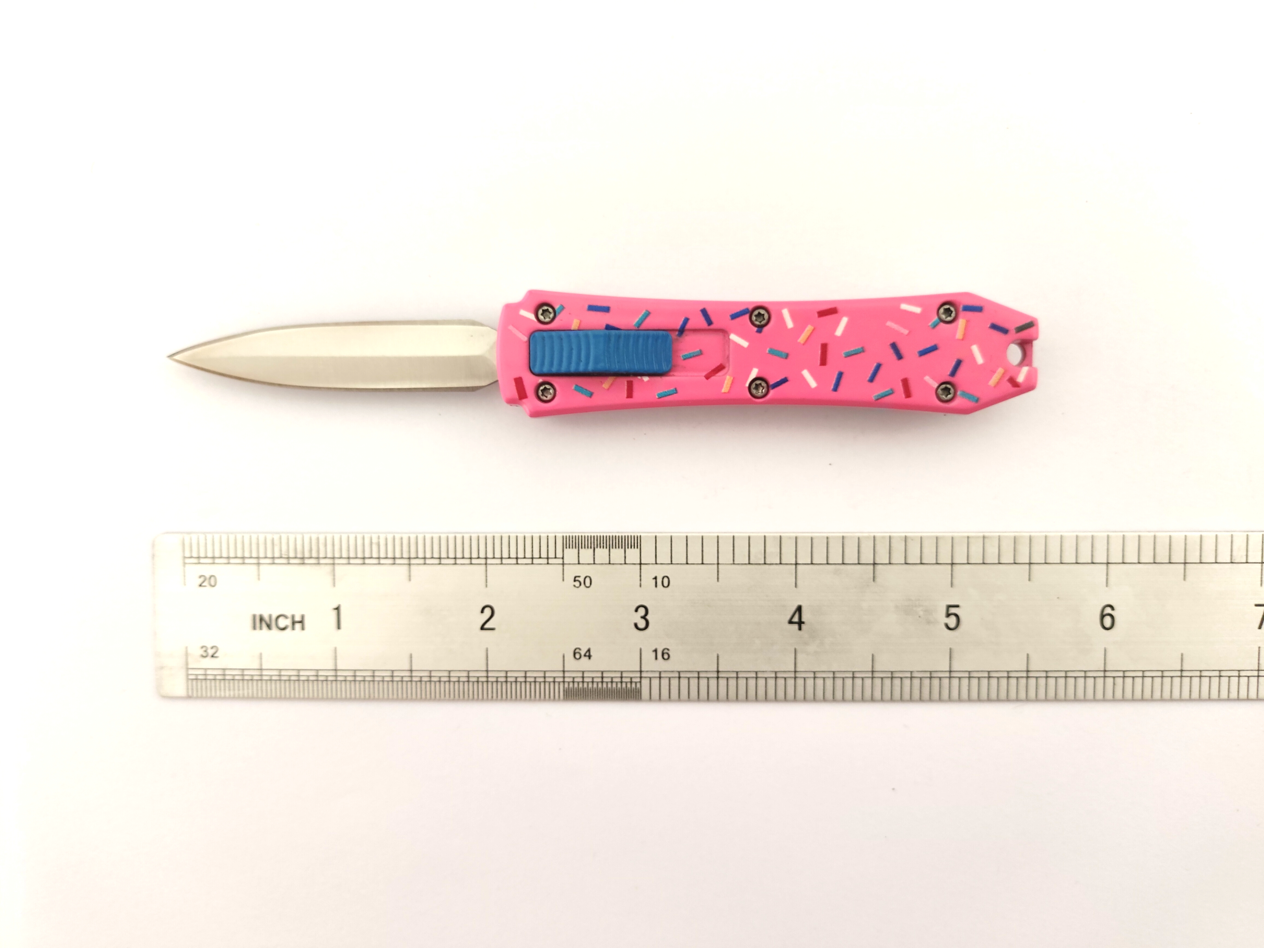 Pink Purple Doughnut Cupcake Switch Blade Mini Self Defense Double Blade Automatic Otf Knife