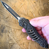 Pewter Gray Grim Reaper Novelty Skull Stonewash Spring Assisted Defender Clip Point Auto OTF Knife