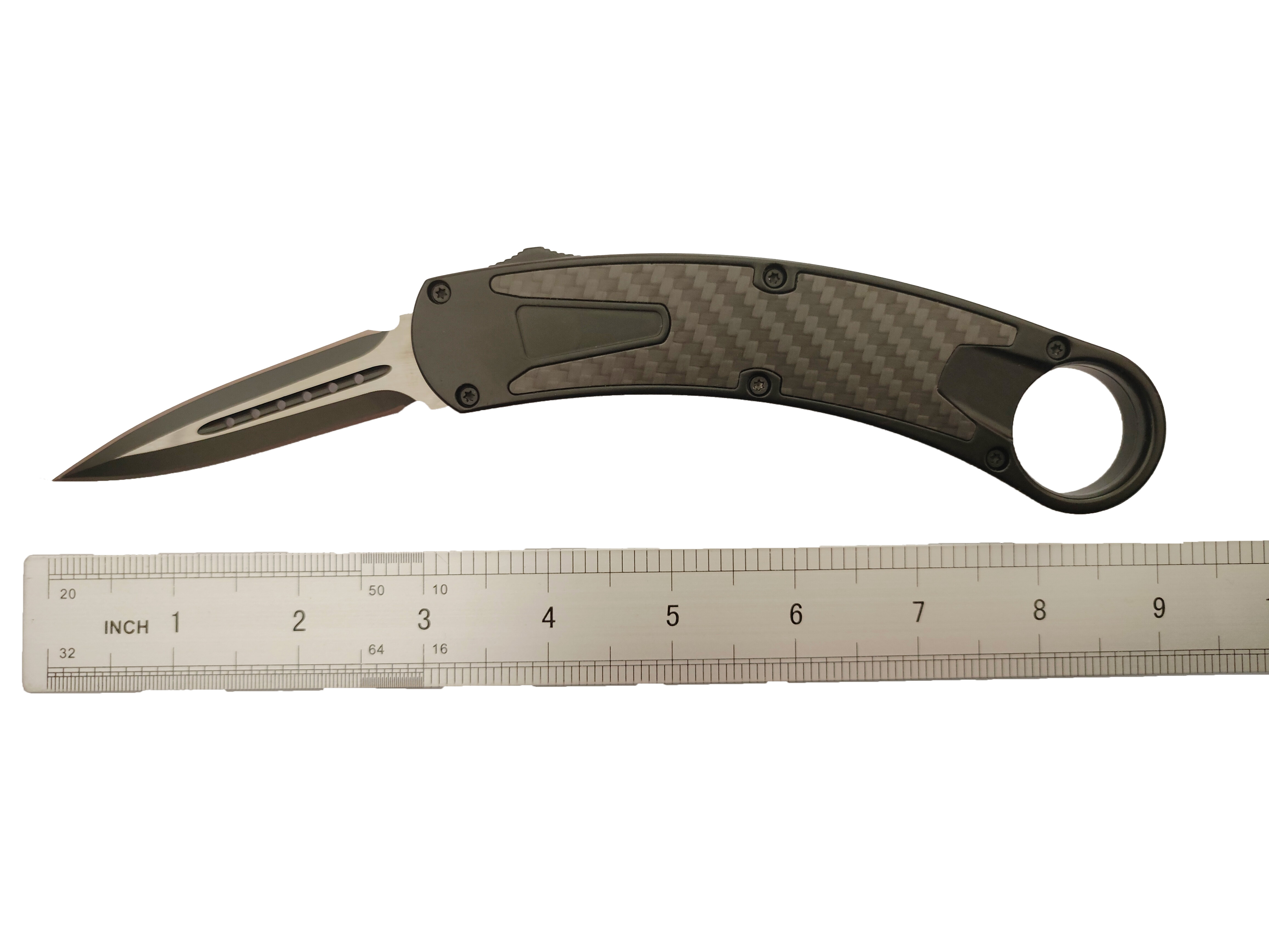 Carbon Fiber Inlay Tactical Dual Action Foldable Outdoor Combat Karambit Automatic Otf Knife