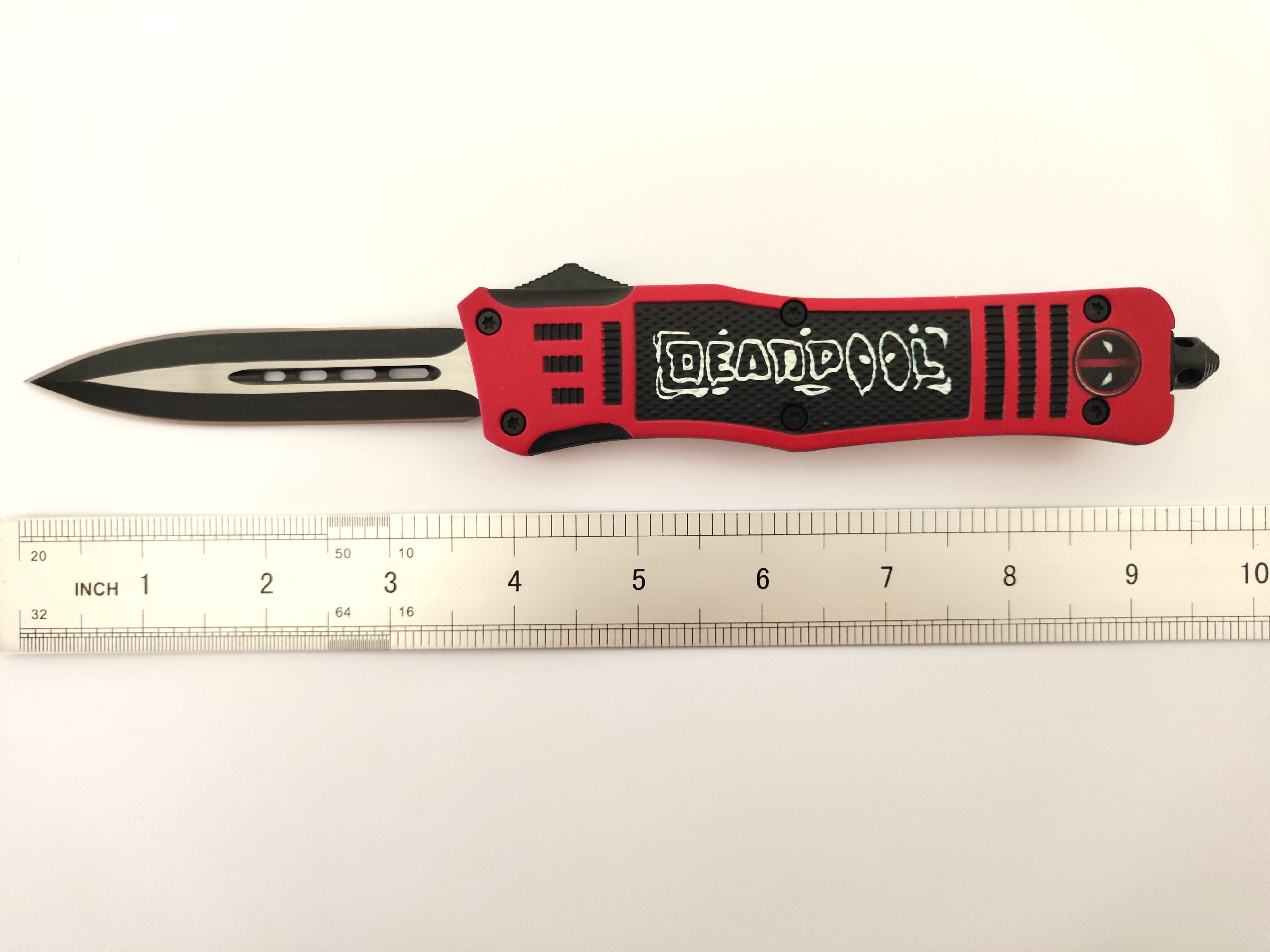 Dead Pool Folding Outdoor Double Blade Sliding Pushbutton Sided Open Large Automatic Knife